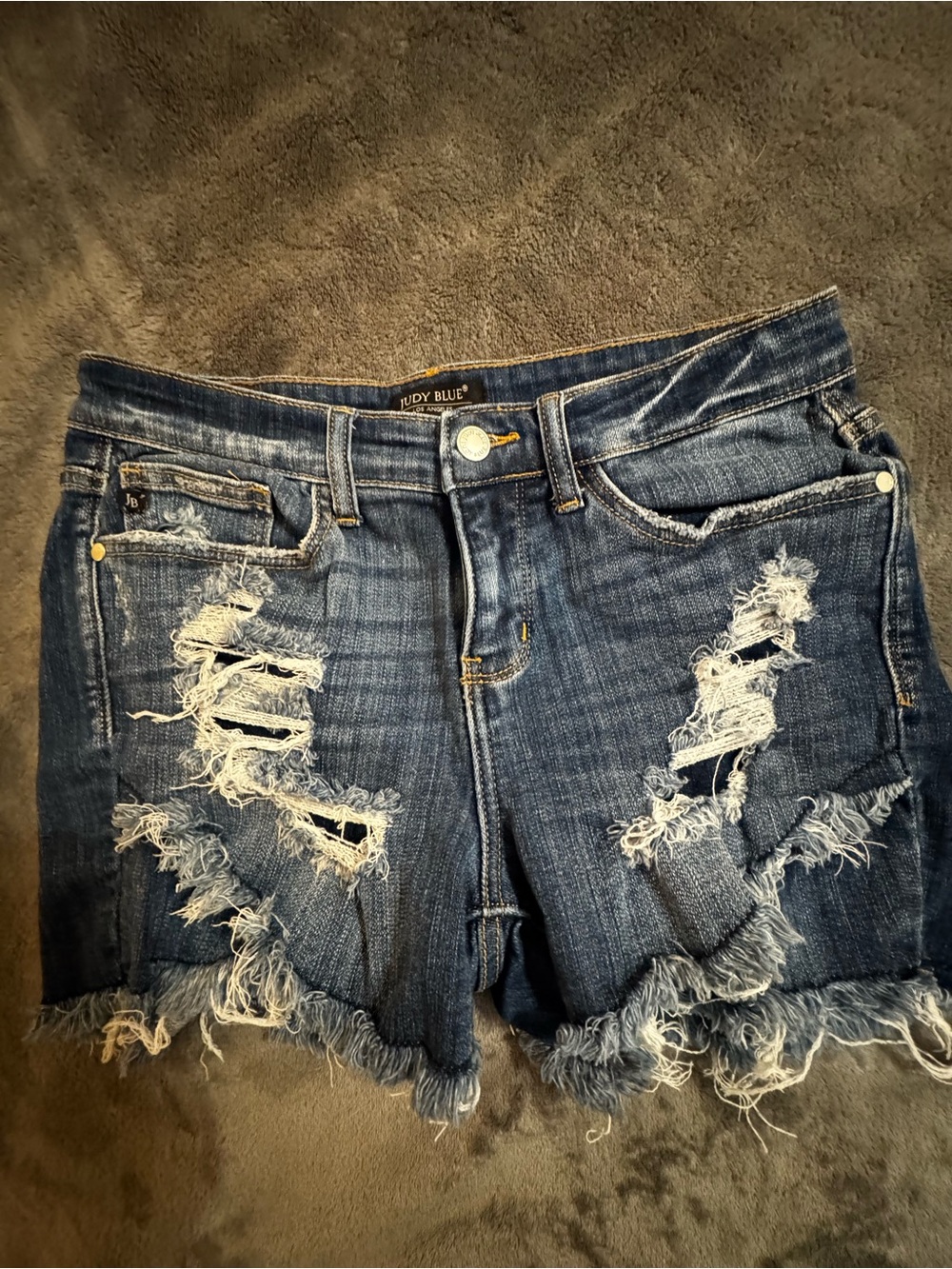 Judy Blue Frayed & Distressed Dark Blue Denim Shorts